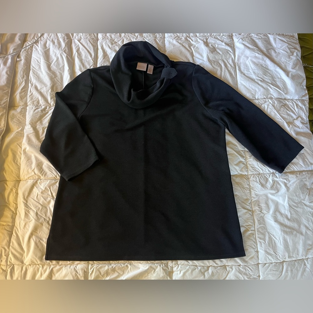Easy Wear by Chico’s Black Cowl Neck 3/4 Length Sleeve Top - Size 3 (XL)